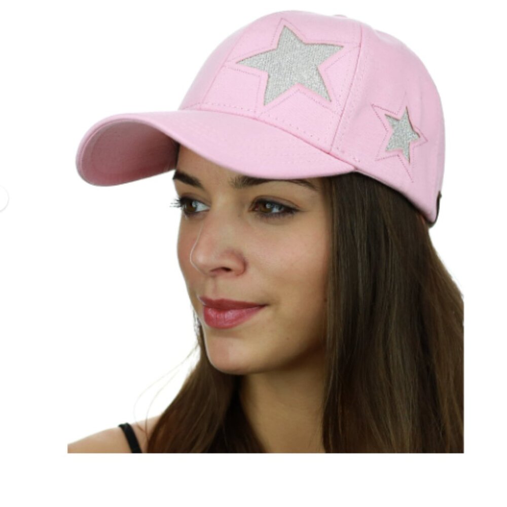 Glitter star cut baseball cap - pink